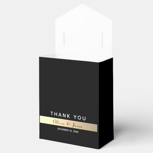 Elegante Zwarte Gouden Bruiloft Bedankdoosjes (Geopend)