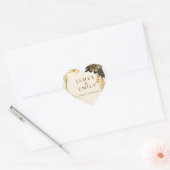 Elegante Zwarte & Gouden Bruiloft Hart Sticker (Envelop)