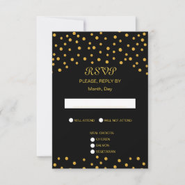 Elegante Zwarte Gouden Bruiloft RSVP Kaartje