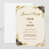 Elegante Zwarte & Gouden Bruiloft Save The Date (Voorkant / Achterkant)