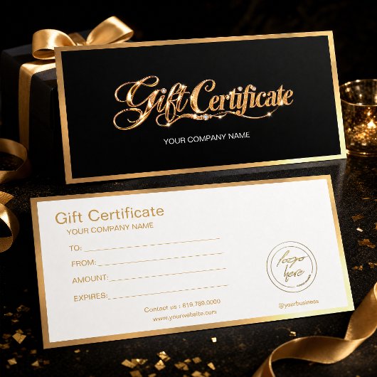 Elegante zwarte & gouden cadeaubon | Aangepast 