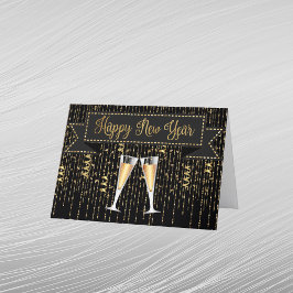 Elegante zwarte gouden champagne nieuwjaar  feestdagen kaart