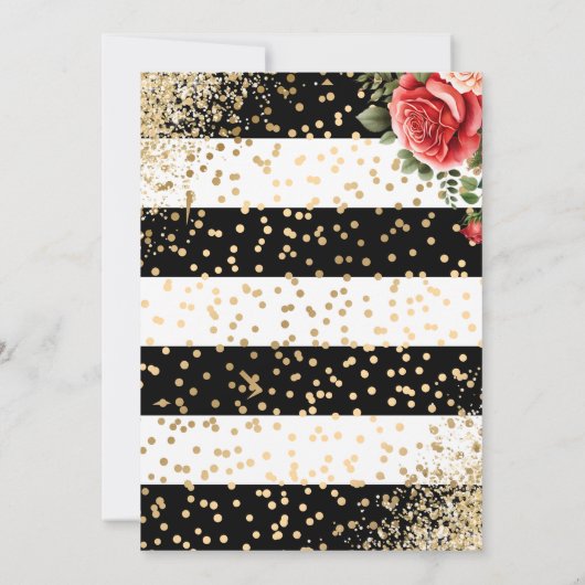 Elegante Zwarte Gouden Confetti Rode Roos 30e Verj Kaart (Achterkant)