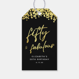 Elegante zwarte gouden confetti Vijftig en Fabulou Cadeaulabel