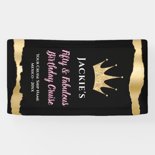 Elegante zwarte gouden cruisedeur 50e verjaardag spandoek (Horizontaal)