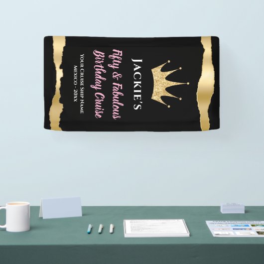 Elegante zwarte gouden cruisedeur 50e verjaardag spandoek (Beurs)