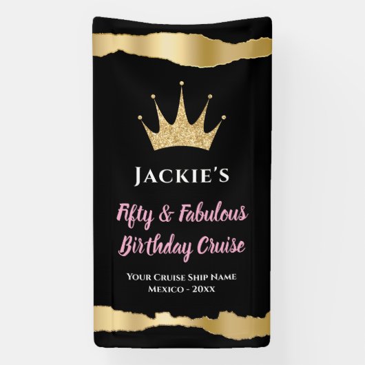 Elegante zwarte gouden cruisedeur 50e verjaardag spandoek (Verticaal)