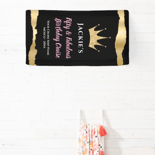 Elegante zwarte gouden cruisedeur 50e verjaardag spandoek (Insitu)