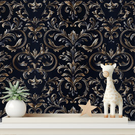 Elegante Zwarte Gouden Damast Peel en Stick Behang