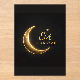 Elegante Zwarte & Gouden Eid Mubarak Kaart – Premi Acryl Uitnodigingen