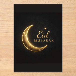 Elegante Zwarte & Gouden Eid Mubarak Kaart – Premi Acryl Uitnodigingen