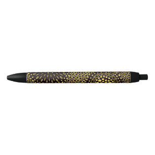 Elegante Zwarte Gouden Etnische Bloem Schrijfpens Inkt Pen