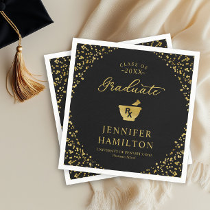 Elegante Zwarte Gouden Farmacie School Afstuderen Servet