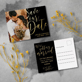 Elegante zwarte & gouden folie save our date feestdagen briefkaart