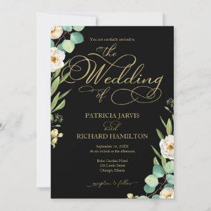 Elegante Zwarte Gouden Folie Script Groene Huwelij Kaart