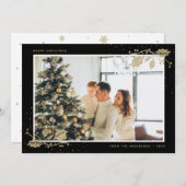 Elegante Zwarte Gouden Foto Kerstkaart (Voorkant / Achterkant)