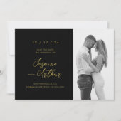 Elegante zwarte & gouden foto "Save the Date" Kaart (Voorkant)