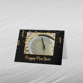 Elegante zwarte gouden fotoklok nieuwjaar feestdagen kaart