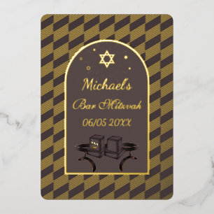 Elegante Zwarte Gouden Geometrische Bar Mitswa Tef Folie Uitnodiging