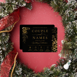 Elegante zwarte & gouden gepersonaliseerde folie uitnodiging