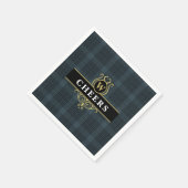 Elegante zwarte gouden geruite monogram initiaal servet (Hoek)