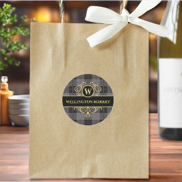 Elegante zwarte gouden geruite monogram zakelijke labels