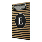 Elegante Zwarte Gouden Gestreepte Monogram Mini Klembord (Angled2)