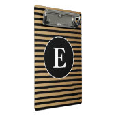 Elegante Zwarte Gouden Gestreepte Monogram Mini Klembord (Schuin)