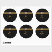 Elegante zwarte gouden glinsterbroche bruiloft ronde sticker (Vel)