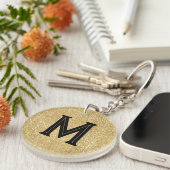 Elegante zwarte gouden glinsterend monogram sleutelhanger (Voorkant Rechts)