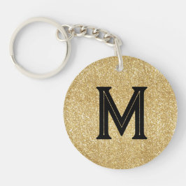 Elegante zwarte gouden glinsterend monogram sleutelhanger