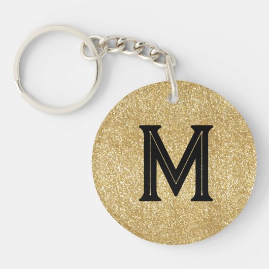 Elegante zwarte gouden glinsterend monogram sleutelhanger (Voorkant)