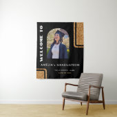 Elegante Zwarte Gouden Glitter Afstudeerfoto Welko Wandkleed (In situ)