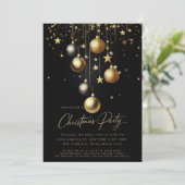 Elegante Zwarte Gouden Glitter Bal Kerstfeest Kaart (Staand voorkant)