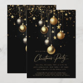 Elegante Zwarte Gouden Glitter Bal Kerstfeest Kaart (Voorkant / Achterkant)