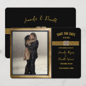 Elegante Zwarte Gouden Glitter Bruiloft Save The Date (Voorkant / Achterkant)