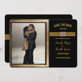 Elegante Zwarte Gouden Glitter Bruiloft  Save The Date