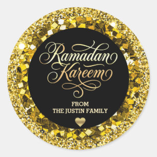Elegante ZWARTE Gouden Glitter Ramadan Ronde Sticker