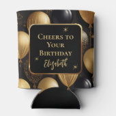 Elegante zwarte gouden glitter verjaardagsballonne blikjeskoeler (Achterkant)