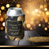 Elegante zwarte gouden glitter verjaardagsballonne blikjeskoeler