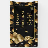 Elegante zwarte gouden glitter verjaardagsballonne spandoek (Verticaal)