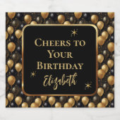 Elegante zwarte gouden glitter verjaardagsballonne sparkling wijnetiket (Enkel label)