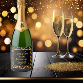 Elegante zwarte gouden glitter verjaardagsballonne sparkling wijnetiket