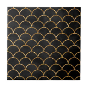 Elegante Zwarte Gouden Glitter Zeemeermin Schub Pa Tegeltje