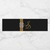 Elegante zwarte gouden glitters broche bruiloft waterfles etiket (Enkel label)