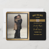 Elegante zwarte gouden glitters bruiloft save the date (Voorkant)