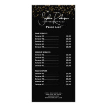 Elegante zwarte & gouden glitters prijslijst rackk