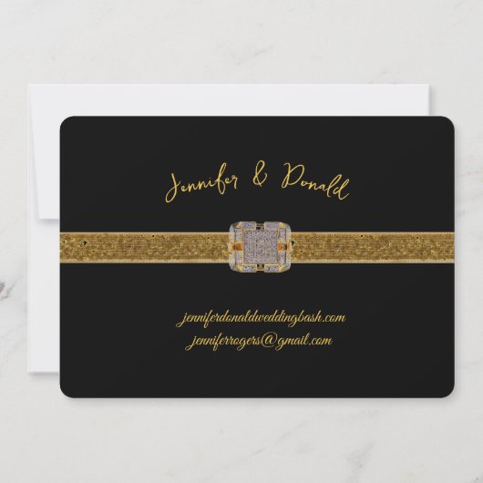 Elegante zwarte gouden glitters trouw save the date (Achterkant)