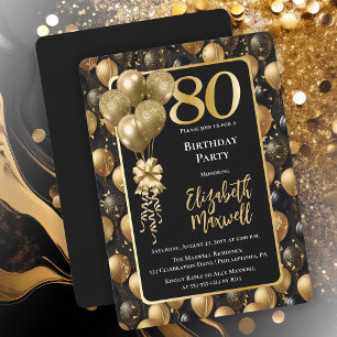 Elegante zwarte gouden glittersballonnen 80ste ver kaart