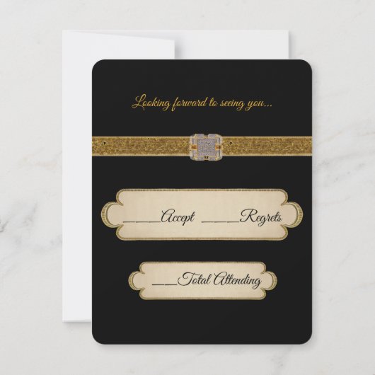 Elegante zwarte gouden glitterspin  RSVP kaartje (Achterkant)